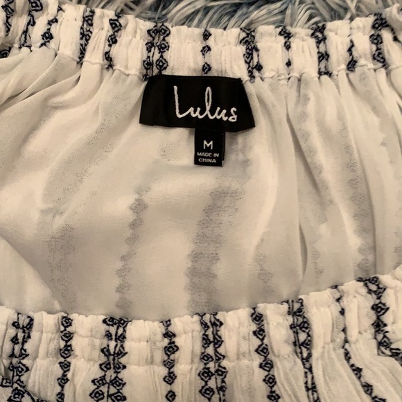 Lulu’s | White Print Off the Shoulder Romper - Picture 6 of 7